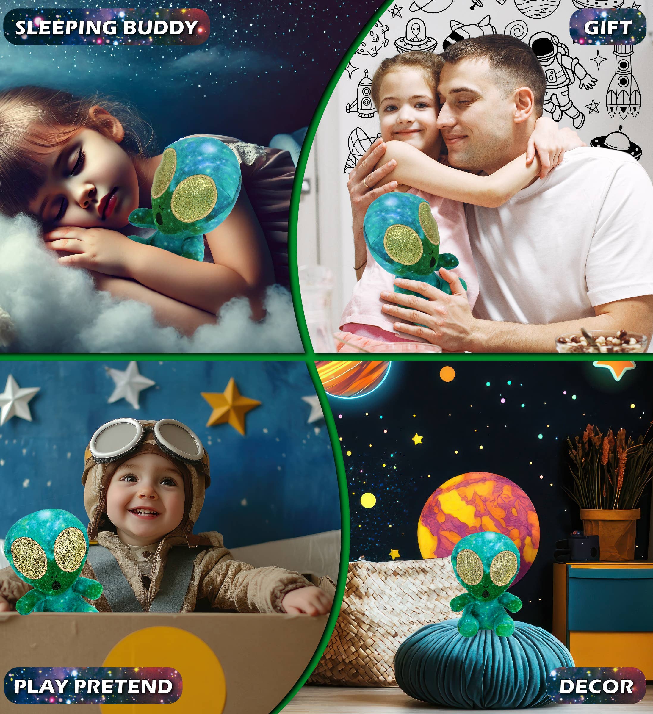 Cota Global - Wholesale Stuffed/Plush Toy - Kids & Baby - Snug-Mooshies Plush - Space Green Alien 6"3