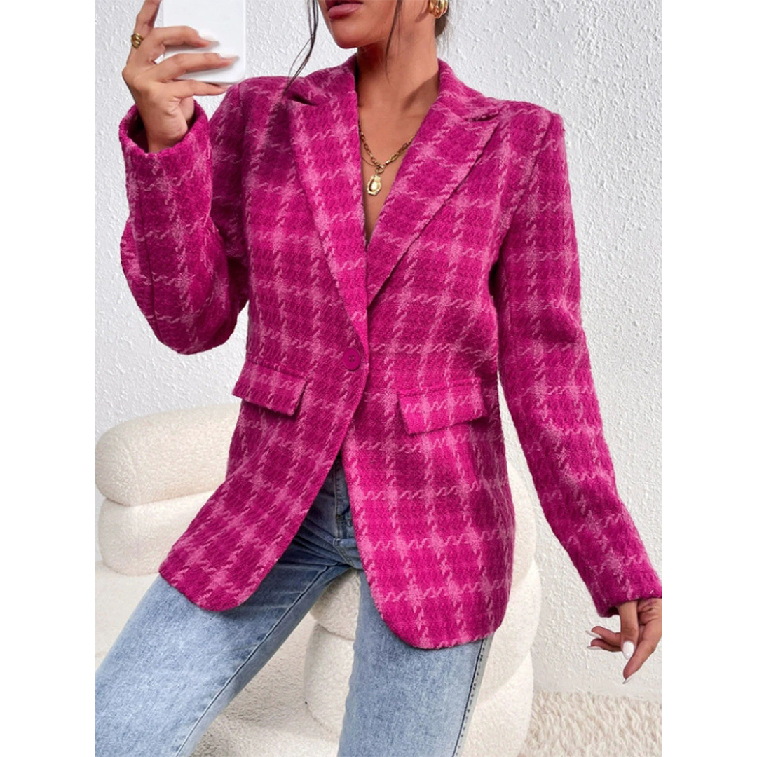 Rose Red Fall Winter Plaid Knit Cardigan Mid-Length Jacket ZK3677 for wholesale on Faire2