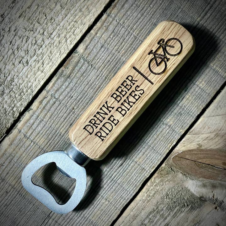 EllieBeanPrints - Wholesale Bottle/Wine Opener - Drink Beer Ride Bikes Wooden Handle Bottle Opener (Bike) 0