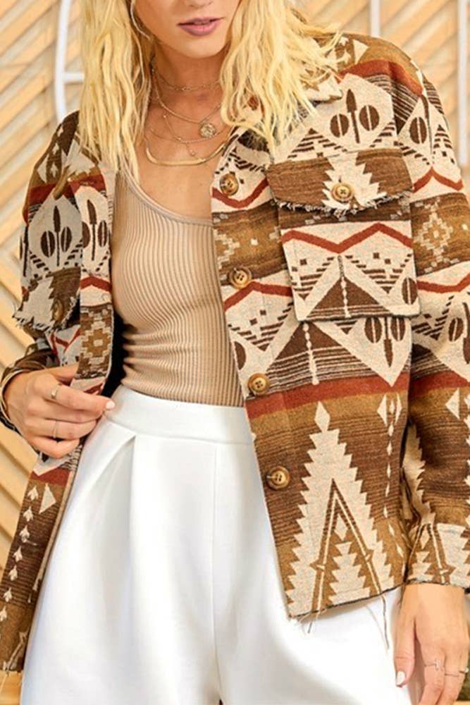 UNISHE - Wholesale Jacket - Women's - Thickened Vintage Western Aztec Print Jacket OZX1136