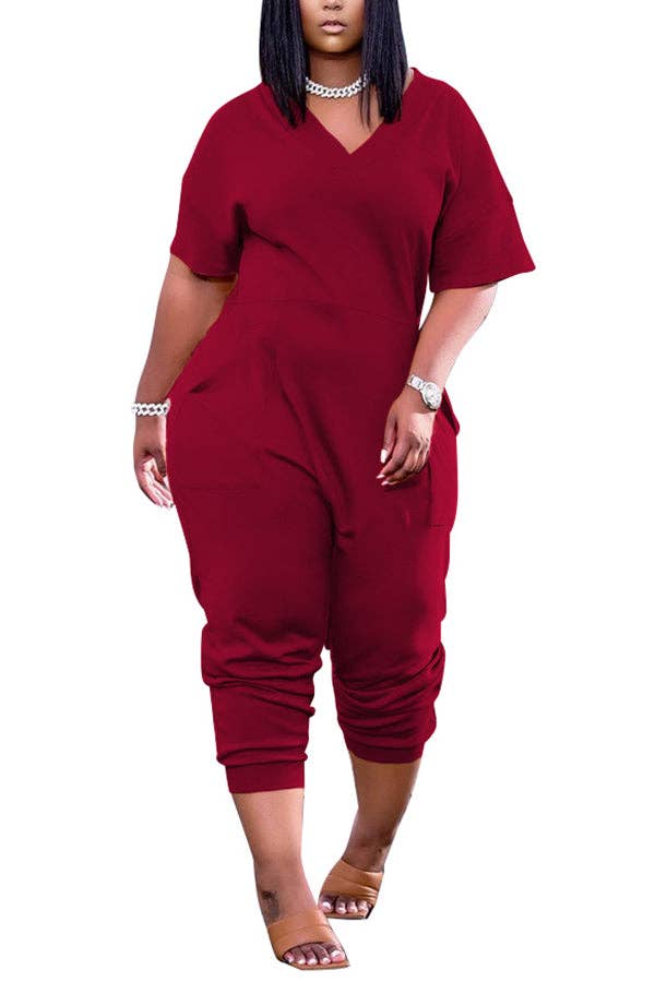 MB Fashion Wholesale - Vente Combinaison – femme - Combinaison sarouel décontractée à col en V et poches MB FASHION 8059R5