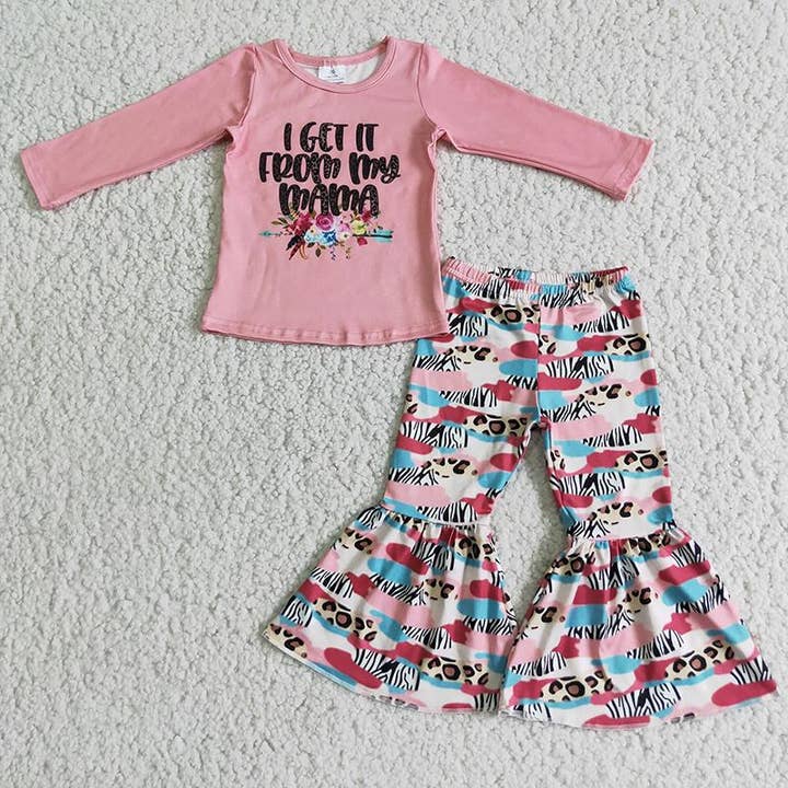 Mama floral pink bell pants outfits sets for wholesale by Aier Wholesale