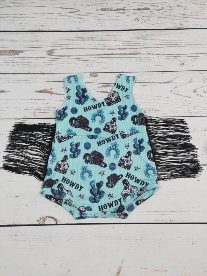 sassy kids palace - Wholesale Bodysuit (Non-Footed) - Baby - Turquoise Howdy Fringe Western baby Onesie