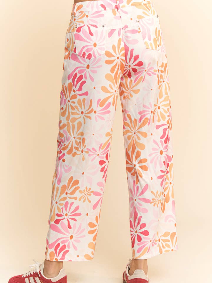 FLORAL PRINTED LIGHTWEIGHT STRAIGHT LEG PANTS for wholesale on Faire5