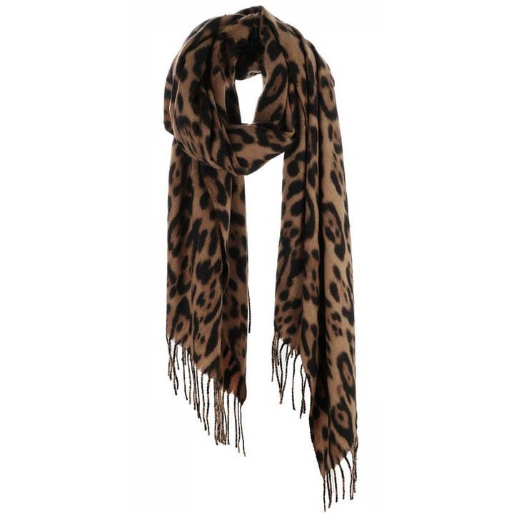 Leopard Print Oblong Tassel Scarf for wholesale by Love and Repeat