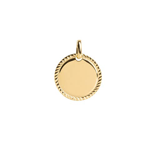 Bijoux Fabrication Française - Wholesale Individual Charm/Pendant - Round Engravable Medal – Twisted Edge – Gold Plated – 925 St3