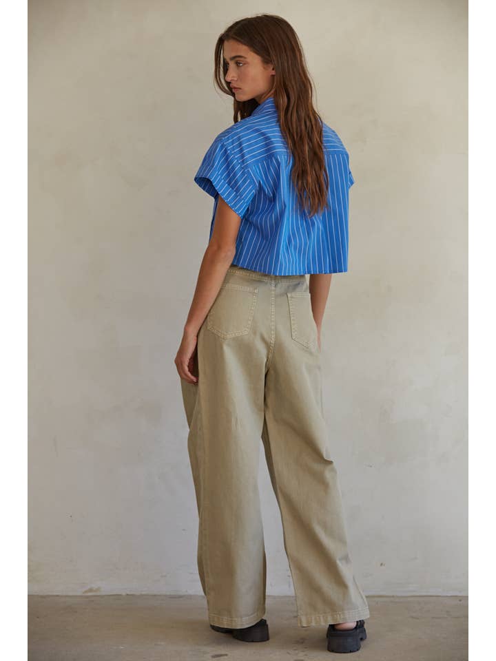 Khaki Olive BD277 | Denim Cotton High Waisted Wide Leg Pants for wholesale on Faire1