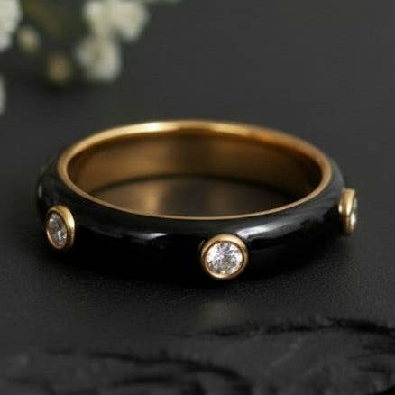 Brilliant Dot Band: Natural Moissanite Eternity Ring with Black Enamel in Sterling Silver for wholesale by Princejewelshub