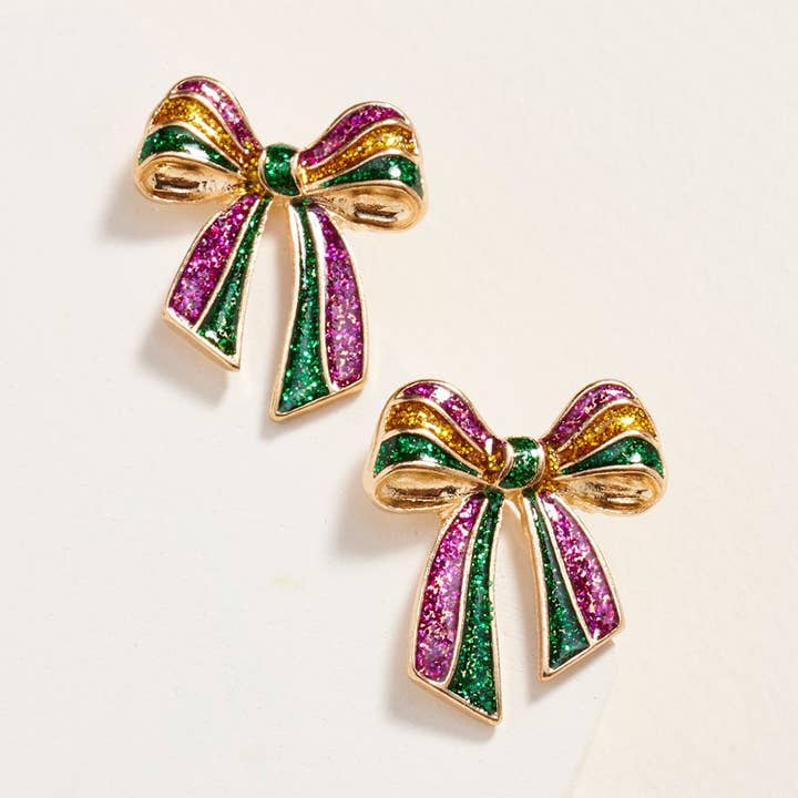 Glitter Mardi Gras rosettörhängen för wholesale av Sensibling Corp.