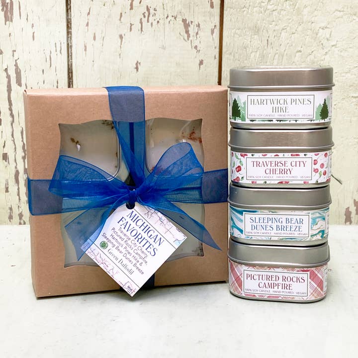 Michigan Favorites Boxed Soy Candle Gift Set for wholesale by Green Daffodil Bath & Body