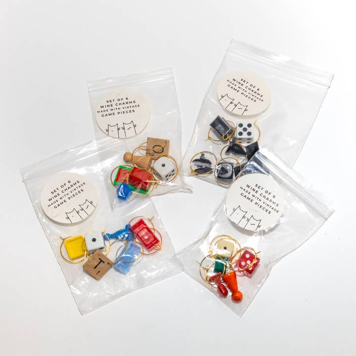 The Mustache Cat Made - Wholesale Wine/Cocktail Glass Markers - Vintage Game Piece Drink Markers