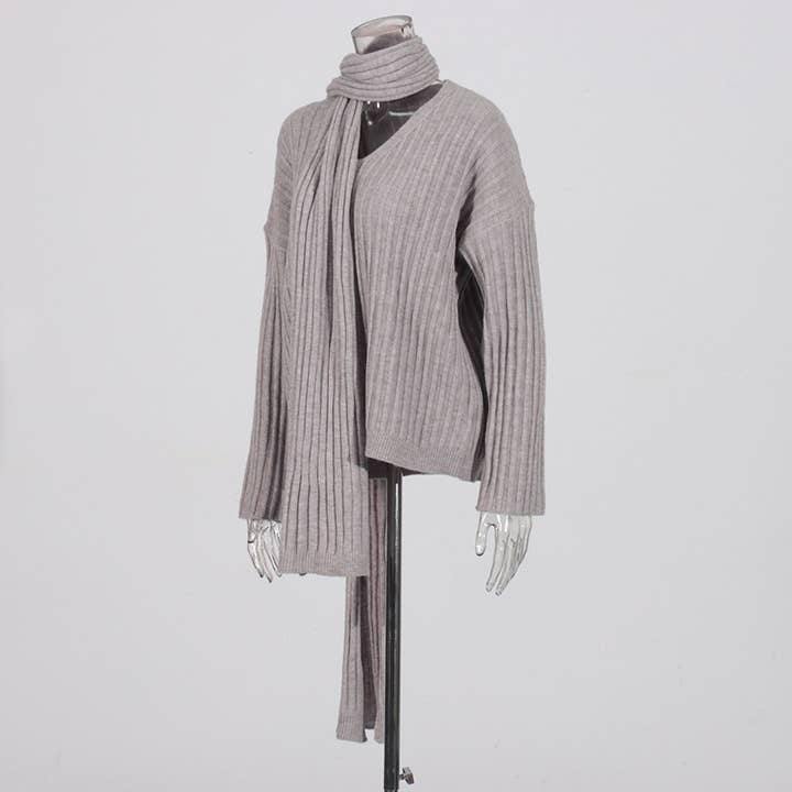 Productseeker – Großhandel Set aus Oberteil und Hose (NICHT Loungewear) – Damen – SET271 V-Ausschnitt Strickpullover und High-Waist Gerade Hose Set3