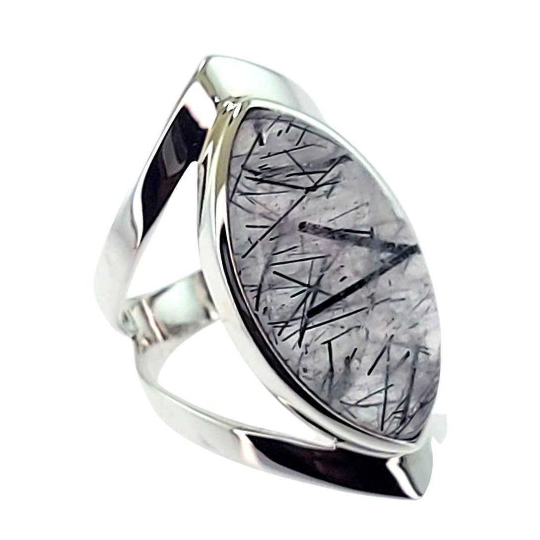 Crystal Earth Sterling – Engroshandel Solitairering – Marquesa Open Sterling vedhæng - Sort rutileret kvarts1
