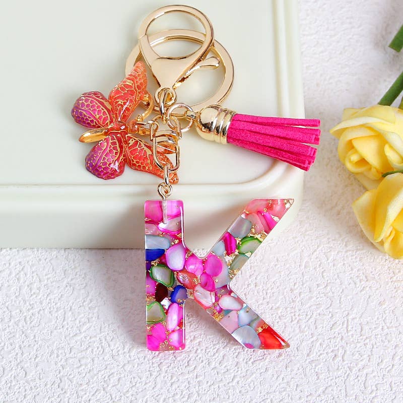 MKS America - Wholesale Keychain - Women's - Glitter Butterfly 26 English Letter Tassel Resin Keychain10
