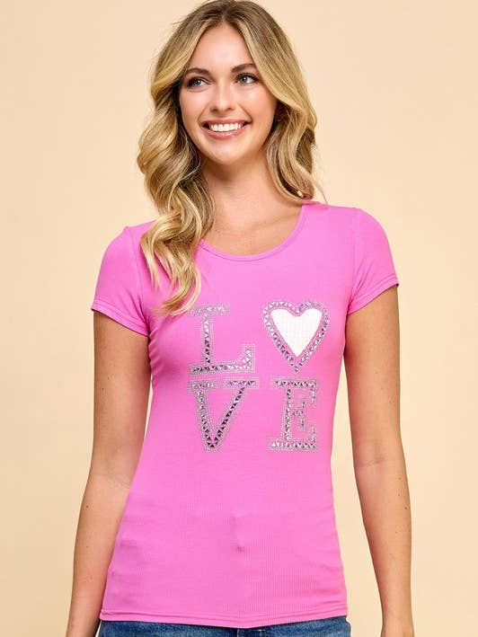 GJT751 LOVE RIBBED T-SHIRTS for wholesale by MIO WHOLESALE