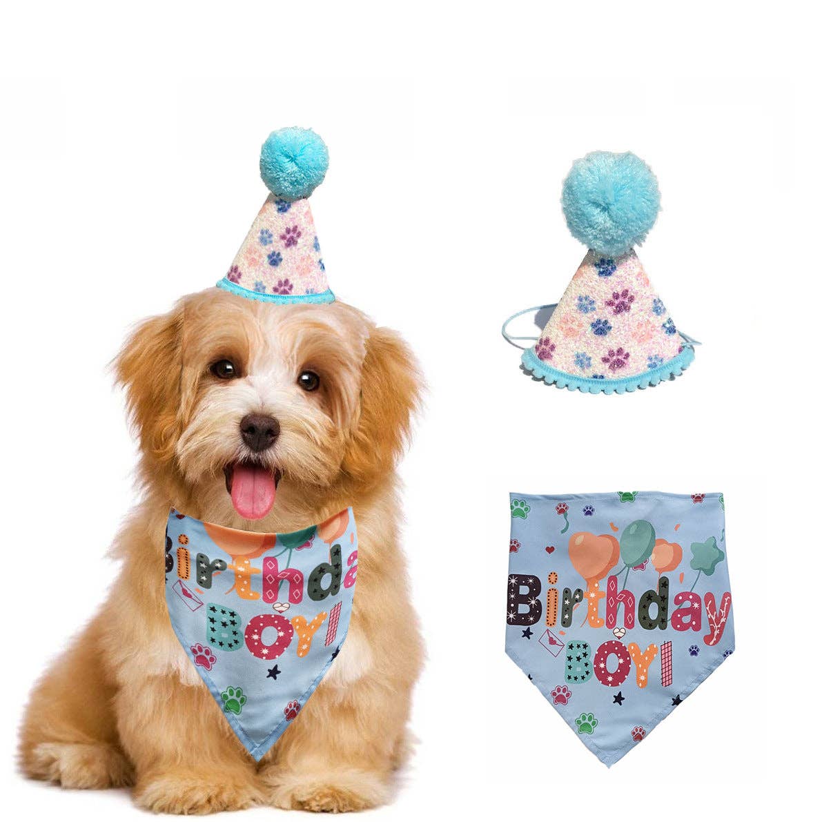 Little Trendy - Vente Déguisement – chien - Chapeau et bavoirs pour fête d'anniversaire de chien.3