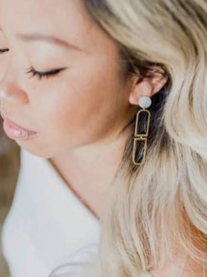 Gold Circle Bar Stud Earrings | Gold Geometric Statement Ear for wholesale by Hupomeno Designs