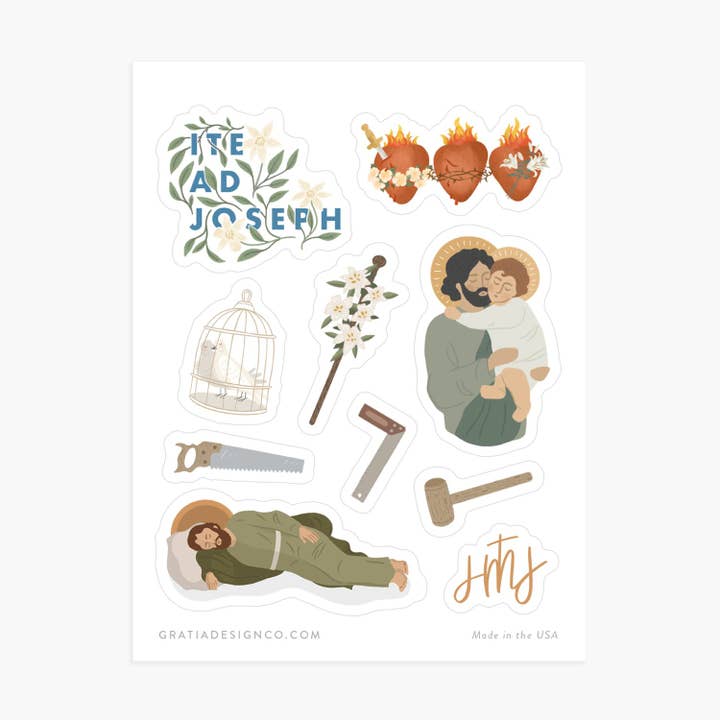 Feuille d'autocollants Saint-Joseph pour la vente par Gratia Design Co.