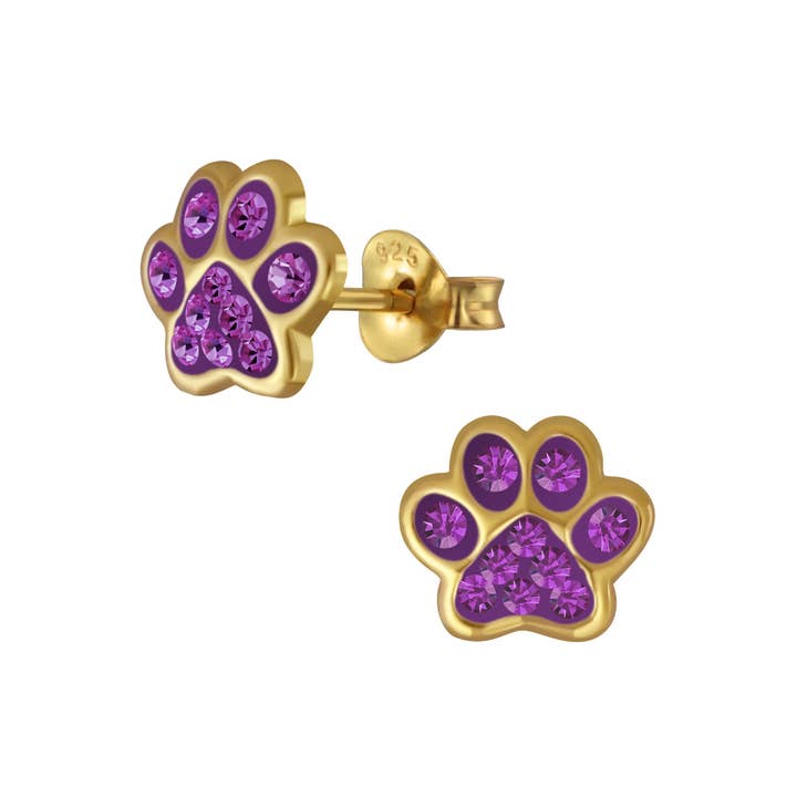 LIV & LENN - Wholesale Earrings - Kids - Children's earrings dog paw paw paws with glitter 7 mm gold-plated sterling silver3