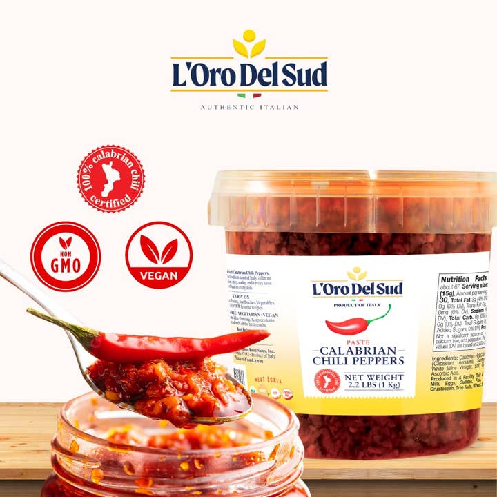 Wholesale Italian Food - Wholesale Chili Paste - L’Oro Del Sud, Calabrian Chili Pepper Paste, 2.2 lb (1 kg)3