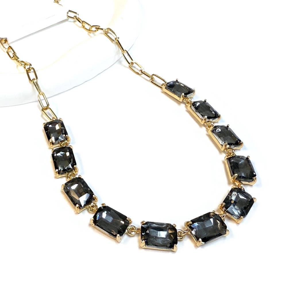 StarryNYC - Wholesale Link & chain necklace - Rectangle Crystal Glass Linked Statement Chain Necklace 19