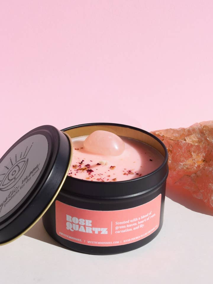 Candela in cristallo di quarzo rosa per la vendita all'ingrosso da parte di Mystic Moon Products for the Soul