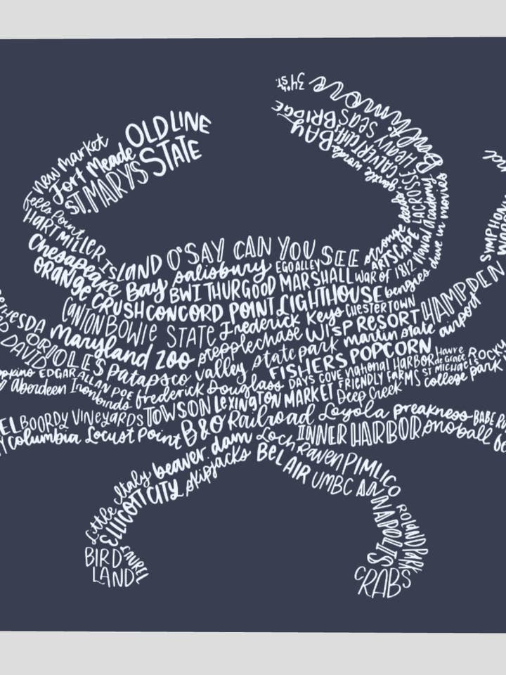 Stampa artistica Maryland Crab 8x10 con lettere a mano per la vendita all'ingrosso da parte di the letters mdn