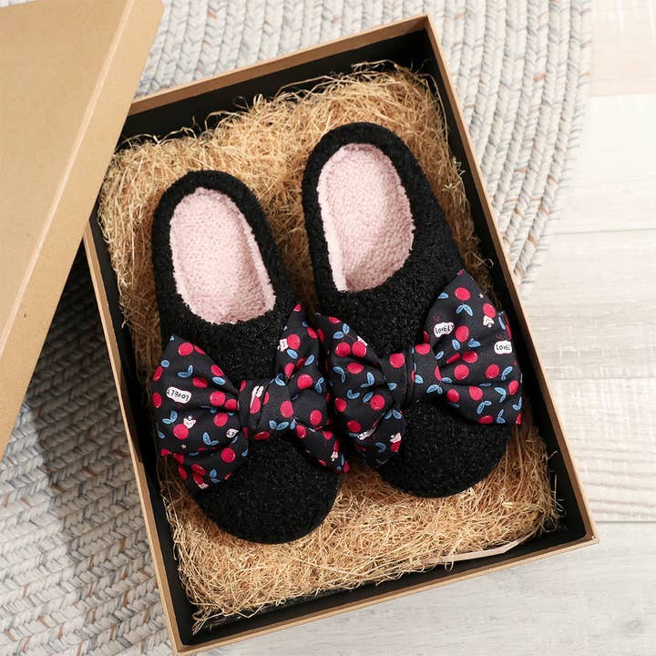 Comely Fashion - Wholesale Slippers - Women's - Sweet Cherry Bow Christmas Plush Home Slippers1