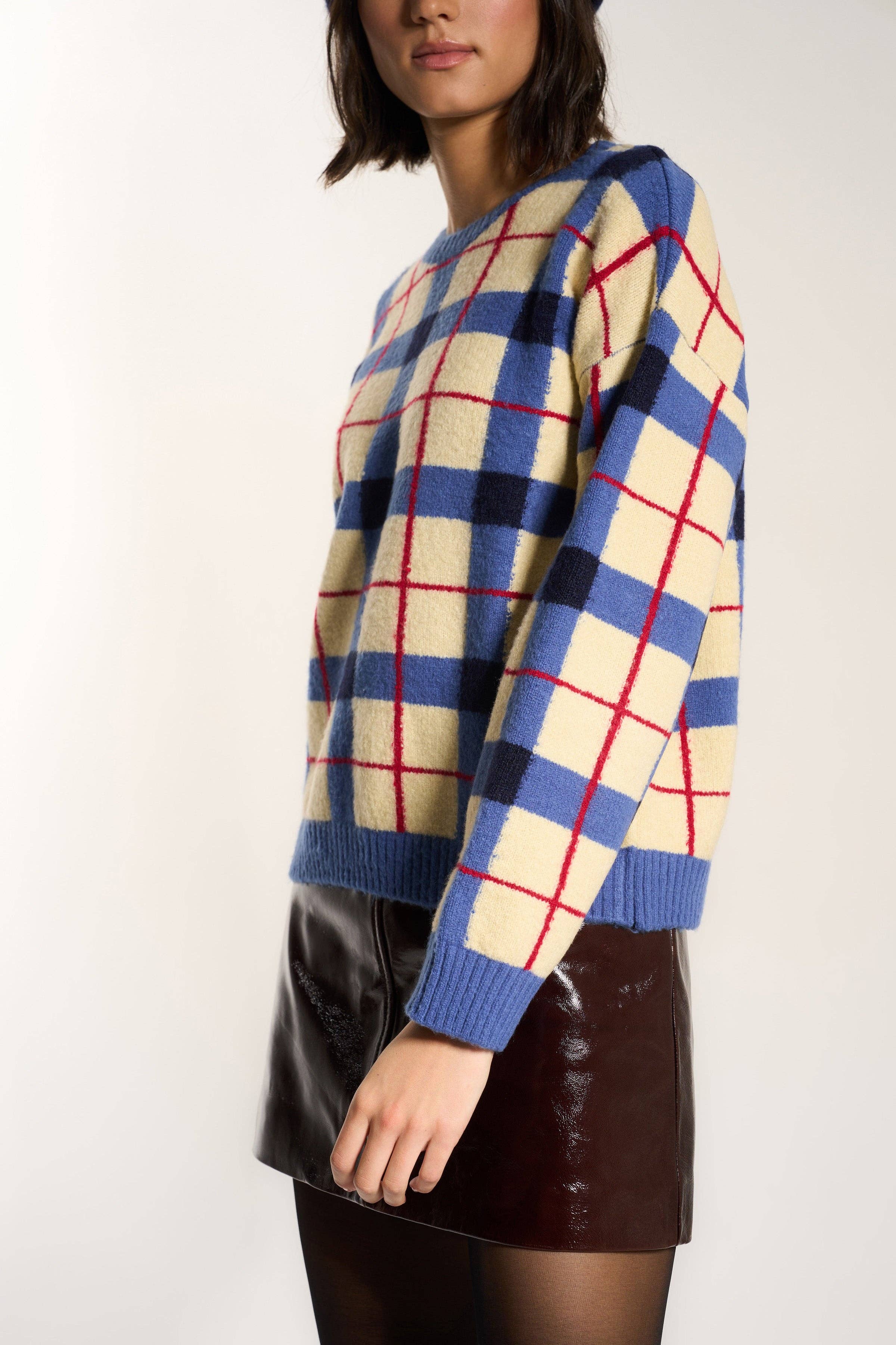 Callahan Knitwear - Wholesale Knit Sweater - Women's - Melody Plaid Crewneck - Navy2