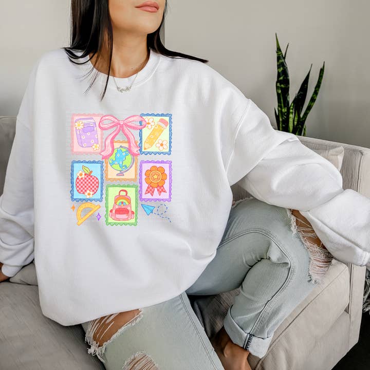 Back to school stamps tee or sweatshirt for wholesale by Gunpowder and lace wholesale