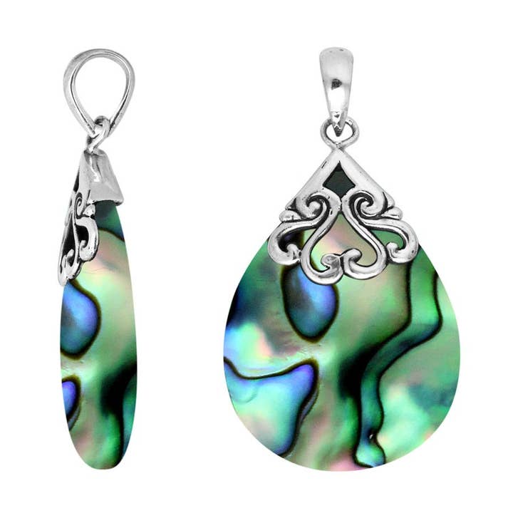 AP-1075-AB Sterling Sølv Dråbeformet Vedhæng med Abalone Skal – Bali Håndlavet Engros Smykker for engroshandel hos Bali Designs