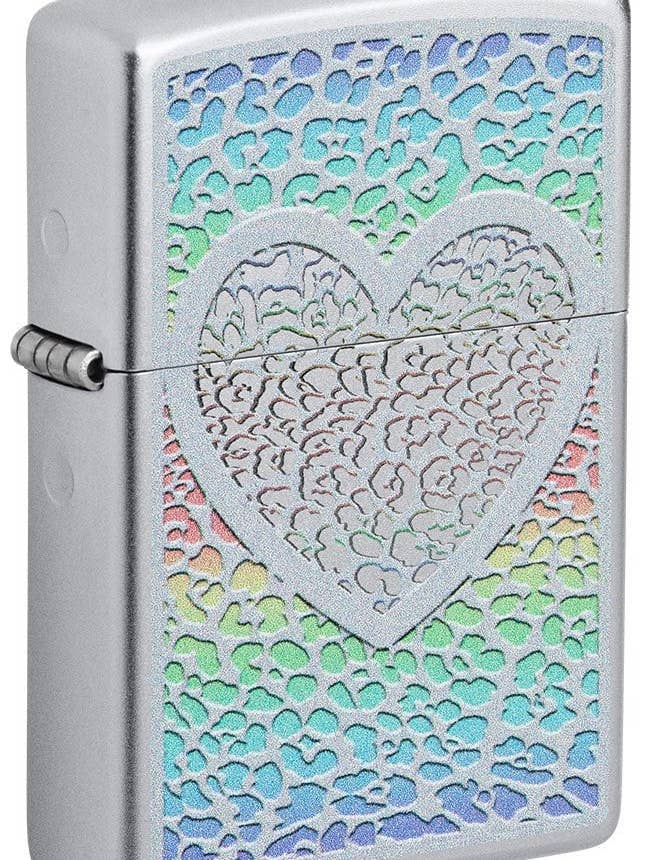 Zippo Love Heart Design, Satin Chrome Finish Windproof Lighter #49780 for wholesale by Benhalex