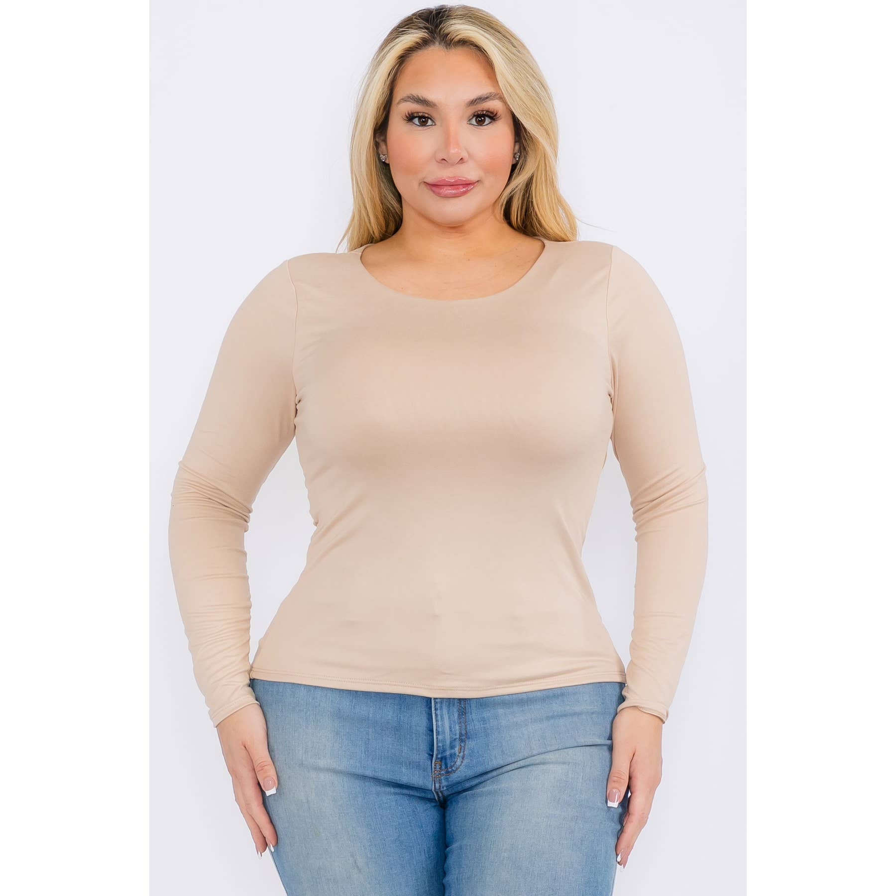 Curve Market - Vendita all'ingrosso Top in maglia - Donna - Top a maniche lunghe aderente con scollo rotondo taglia forte2