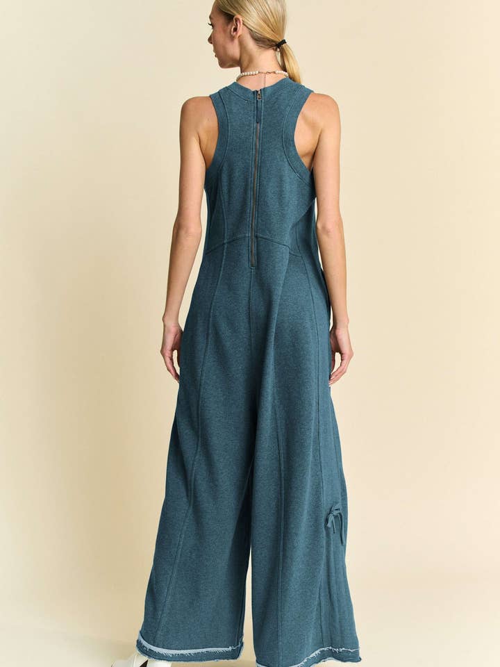 Davi & Dani - Wholesale Jumpsuit - Women's - RIBBED CONTRAST RUCHED SIDE SEAM FRENCH JUMPSUIT