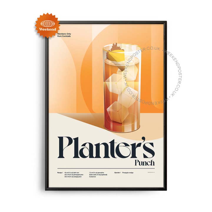 Affiche de cocktail Punch du planteur rétro des années 50 pour la vente par Weekend Concept