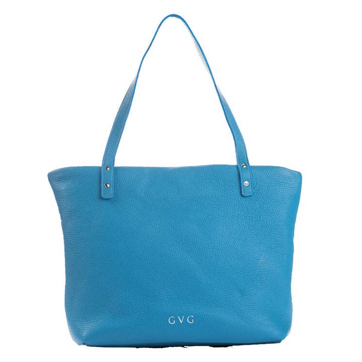 Leather Tote - Bright Blue for wholesale by GVG Accessories
