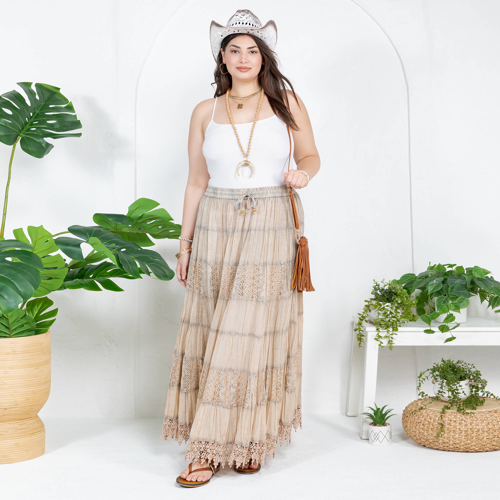 Young Threads - Wholesale Skirt - Women's - 7 Tiered Crinkle Lace Patchwork Skirt with Pocket0