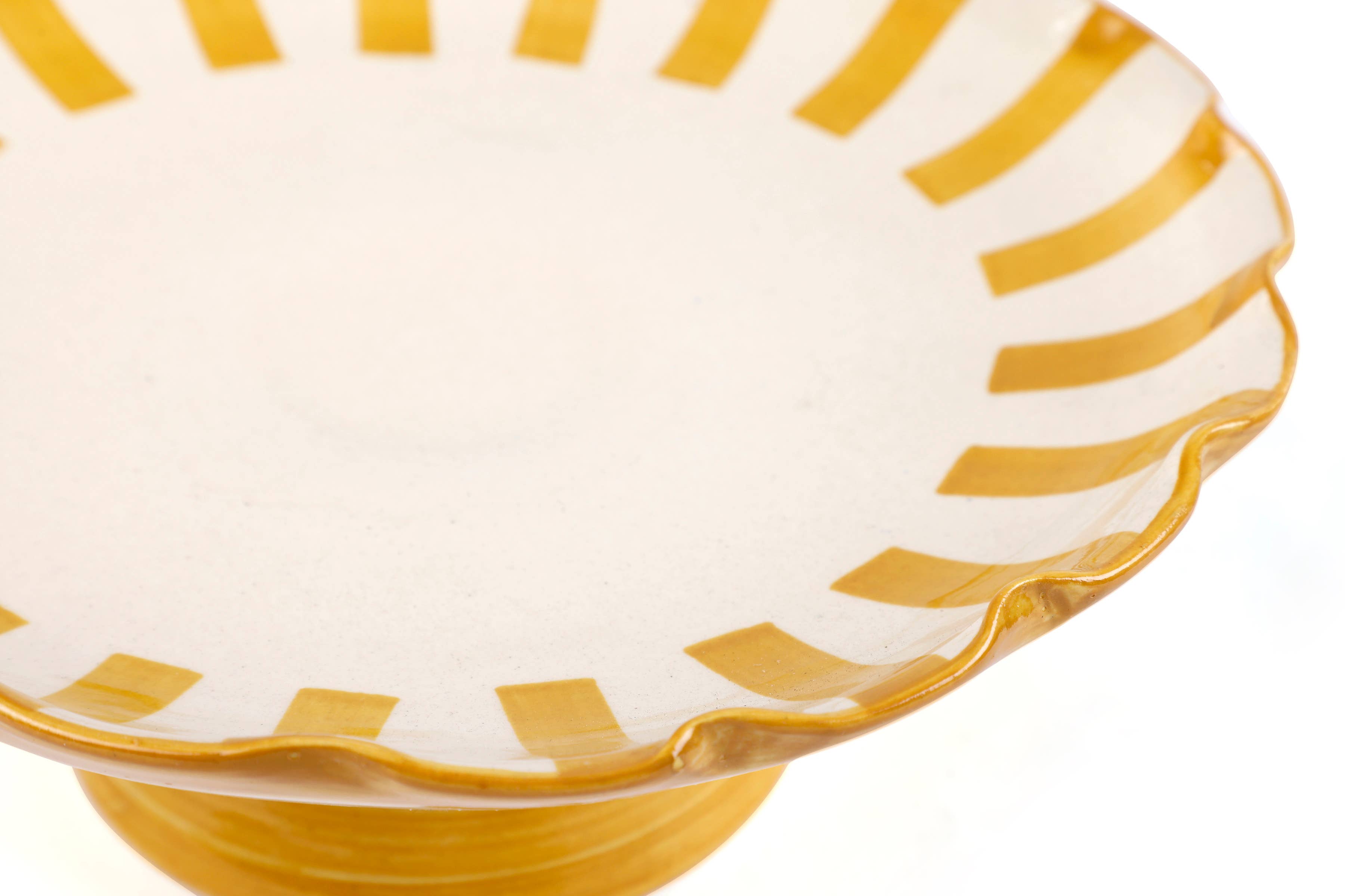 Casa Amarosa - Wholesale Cake Stand - Ceramic Stripe Cake Stand, Yellow  - 10 x 10 x 3.75 Inches 3