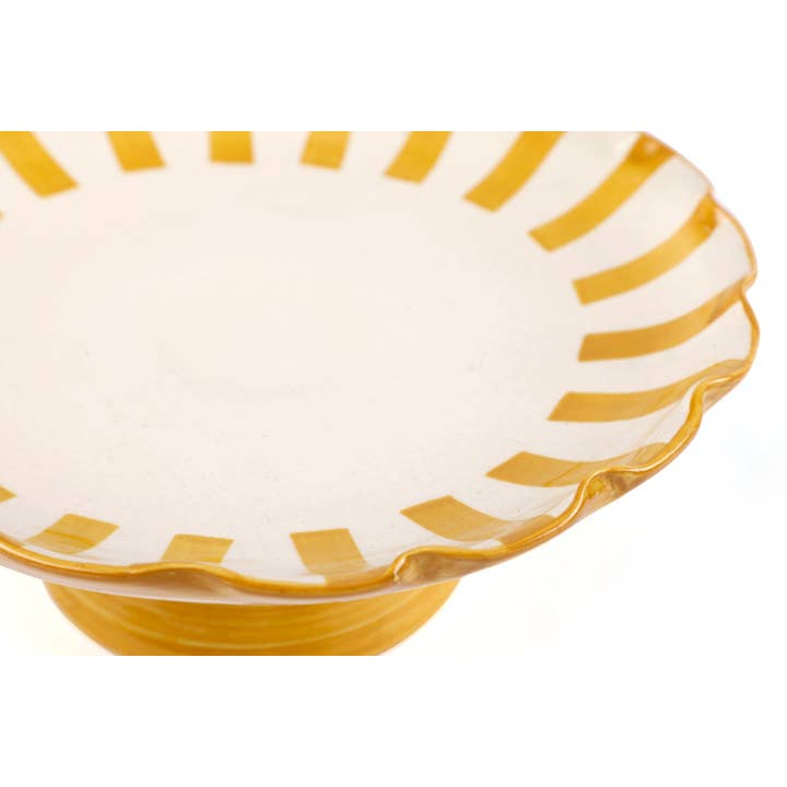 Casa Amarosa - Wholesale Cake Stand - Ceramic Stripe Cake Stand, Yellow - 10 x 10 x 3.75 Inches 3