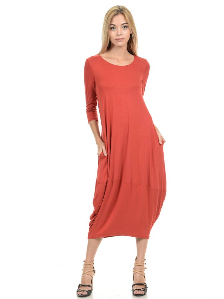 Allium - Wholesale Dress - Women's - Cocoon Midi Dress with Pockets2
