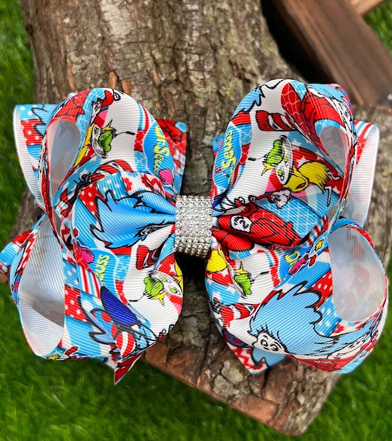 MULTI COLOR 1,2 CHARACTER PRINTED DOUBLE LAYER HAIR BOWS. 4PCS/$10.00 BW-DSG-813 for wholesale on Faire
