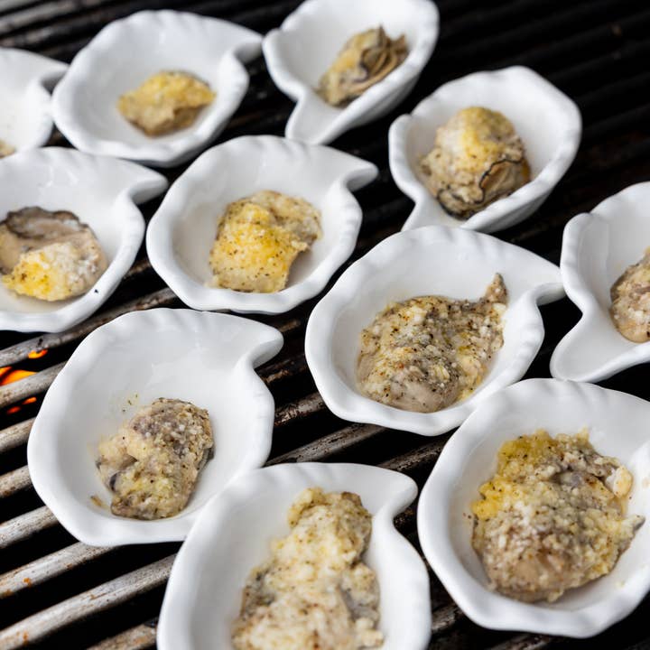 Fox Run Brands - Wholesale Serving Plate - Outset Ceramic Oyster Shells for Grilling,Set 12, 4.25” x 3"
