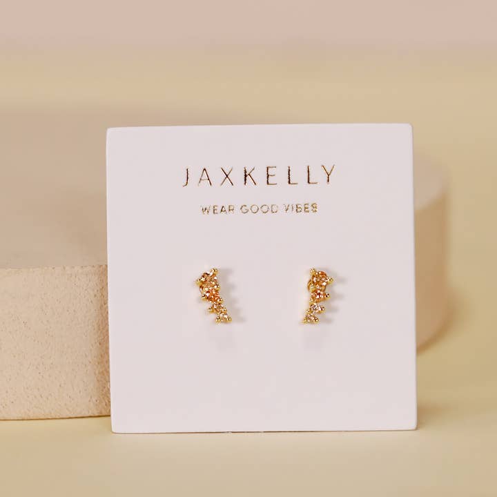 JaxKelly - Wholesale Stud/Post Earrings - Mini Crawler - Champagne CZ - Gold Earrings1
