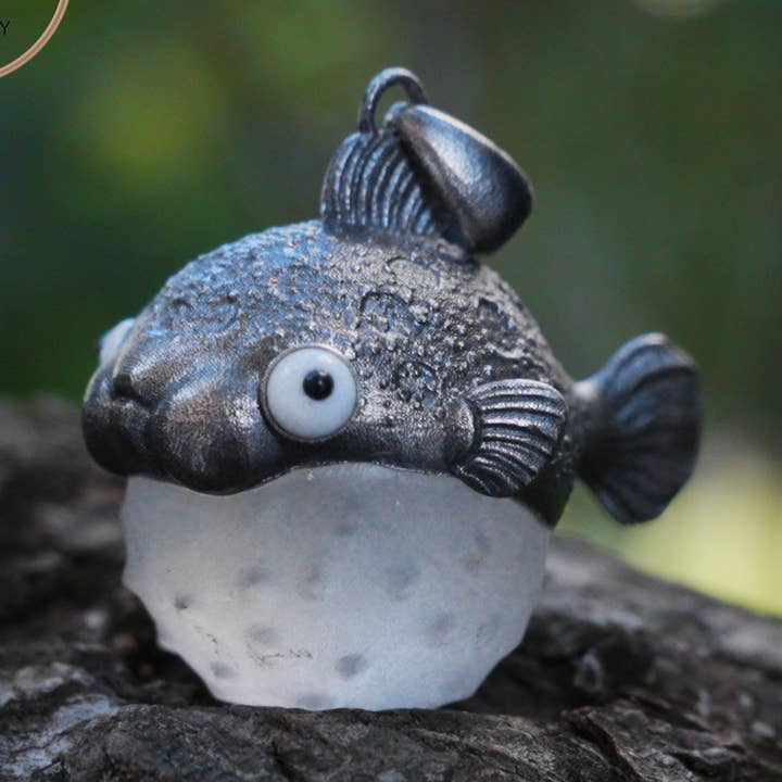 Pufferfish-vedhæng i hvid krystal og 925 sølv, oxideret, dyrefigur smykker i eventyrstil, gave til hende eller dekoration for engroshandel hos idjewelry