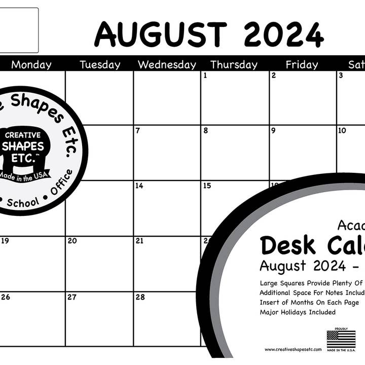 Creative Shapes Etc. - Wholesale Calendar - Academic Year Desk Calendar- Set of 2 Black & White with Pre