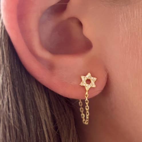 Dainty Star of David Chain Earrings – Gold & CZ Jewish Jewel for wholesale by Stitch and Stone