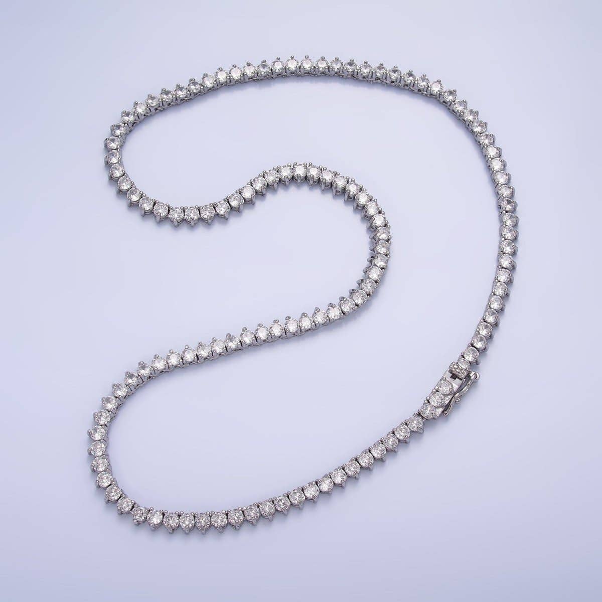 Aim Eternal - Wholesale Link & Chain Necklace - White Gold Filled 4.2mm Clear CZ Three-Prong Tennis Chain 16 Inch Necklace | WA-2662