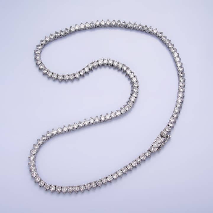 Aim Eternal - Wholesale Link & Chain Necklace - White Gold Filled 4.2mm Clear CZ Three-Prong Tennis Chain 16 Inch Necklace | WA-26620