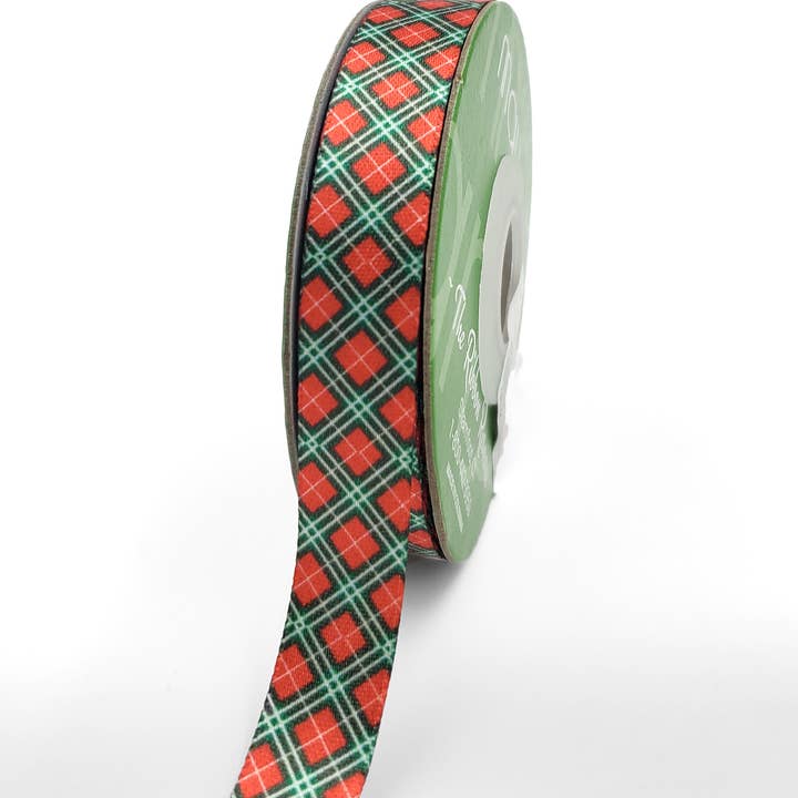May Arts Ribbon - Wholesale Ribbon - Gift Wrapping - 5/8" Red/Green Scottish Checkered Printed Ribbon0