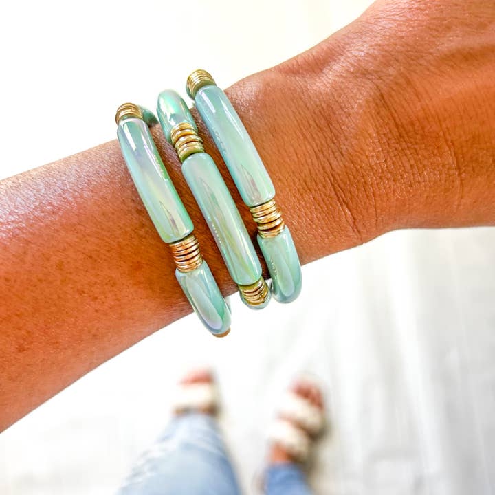 Savvy Bling - Wholesale Beaded bracelet - Metallic #29 Tiffany Blue Acrylic Tube Bamboo Bracelet1